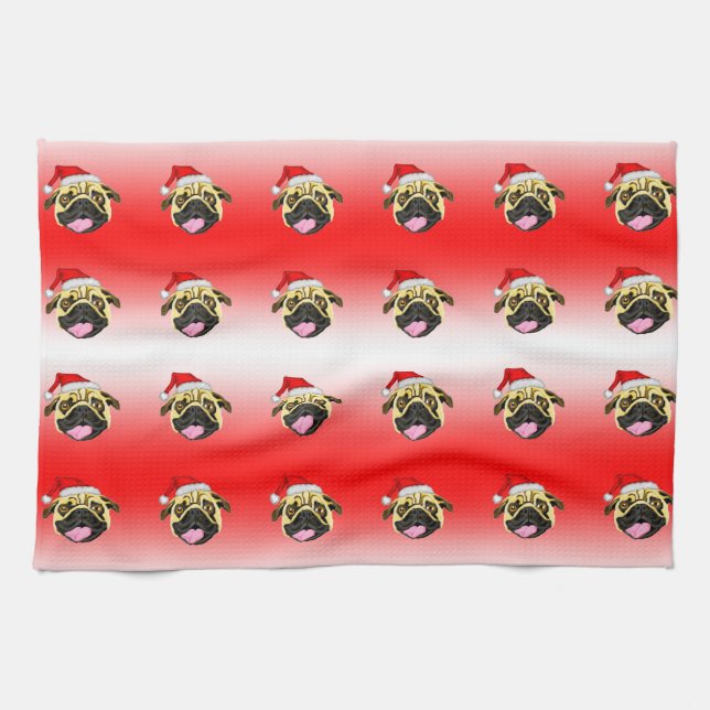 Weihnachts Mops Teetuch Geschirrtuch (Horizontal)