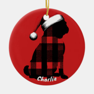 Weihnachts-Mops Warnen Kariertes Shirt Tier Lover  Keramik Ornament