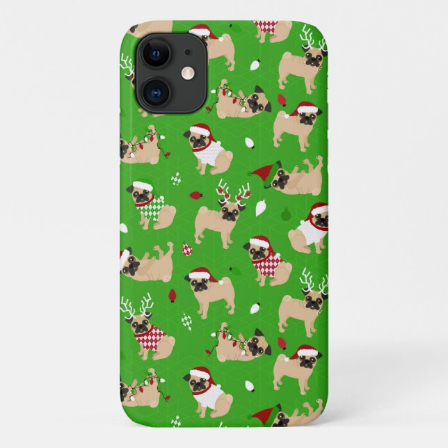 Weihnachts-Möpsen Grün Case-Mate iPhone Hülle (Rückseite)