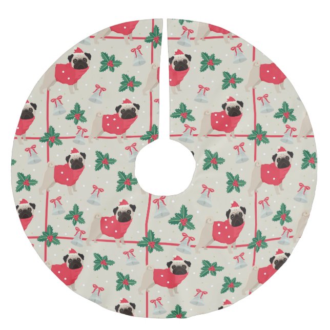 Weihnachts-Möpsen Polyester Weihnachtsbaumdecke (Vorderseite)