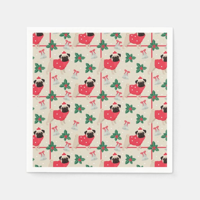Weihnachts-Möpsen Serviette (Vorderseite)