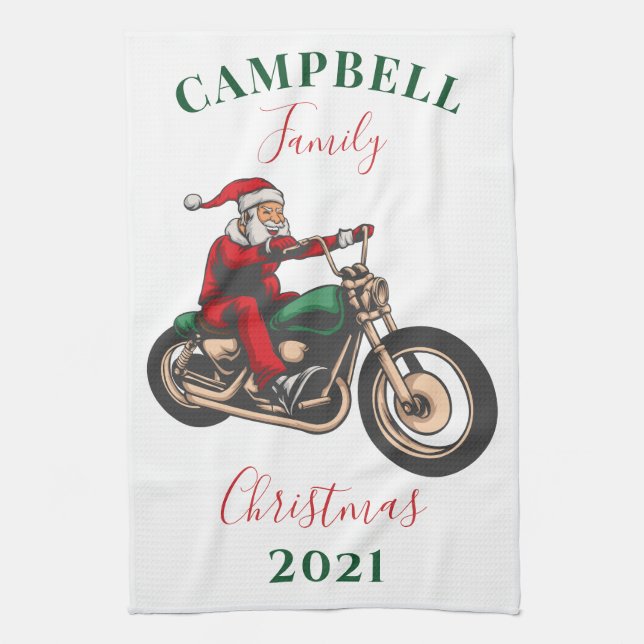 Weihnachts Motorradfahrer Familie Weihnachten Geschirrtuch (Vertikal)