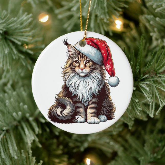 Weihnachts-Münzkatze Maine Coon Kitten Keramik Ornament (Baum)