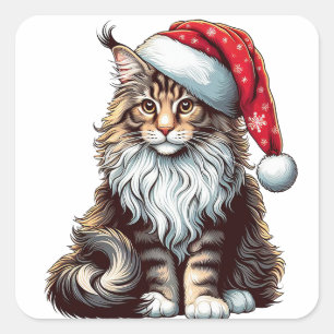 Weihnachts-Münzkatze Maine Coon Kitten Quadratischer Aufkleber
