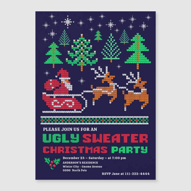 Weihnachts-Muster Knette Sweater Weihnachts-Party Magneteinladung (Vorderseite)