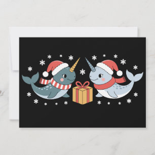 Weihnachts-Narwal-Weihnachtsmann-Hut-Schal-Schneef Einladung