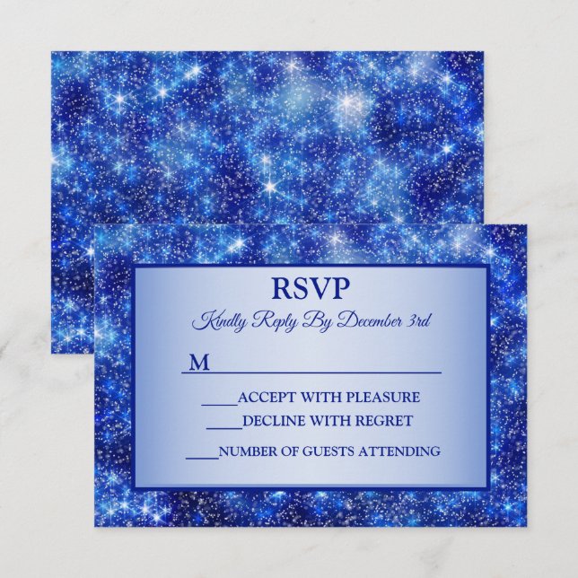 Weihnachts Navy Blue Sparkone Holidays RSVP Karte (Vorne/Hinten)
