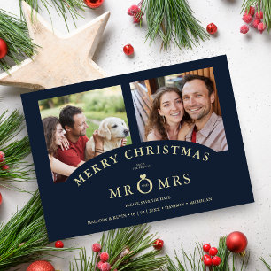 Weihnachts-Navy-Chic-Luxus-Goldene 2-Fotos-Hochzei