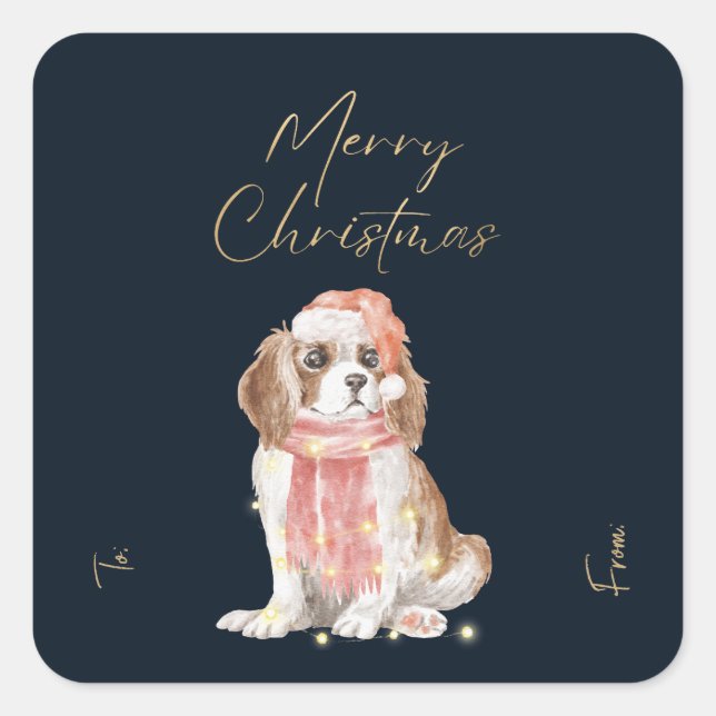 Weihnachts-Navy Cocker Spanischer Hund Imitate Gol Quadratischer Aufkleber (Vorderseite)