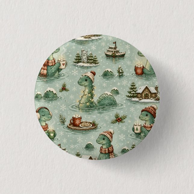 Weihnachts-Nessie Loch Ness Monster Cozy Kryptiden Button (Vorderseite)