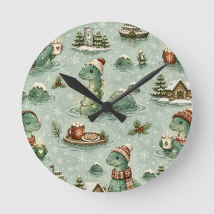 Weihnachts-Nessie Loch Ness Monster Cozy Kryptiden Runde Wanduhr