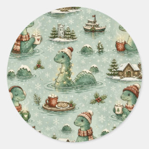 Weihnachts-Nessie Loch Ness Monster Cozy Kryptiden Runder Aufkleber
