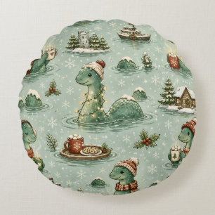 Weihnachts-Nessie Loch Ness Monster Cozy Kryptiden Rundes Kissen