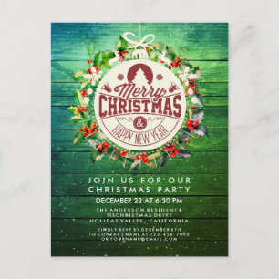 Weihnachts-Neujahrsparty Holly Wreath Snow Postkarte