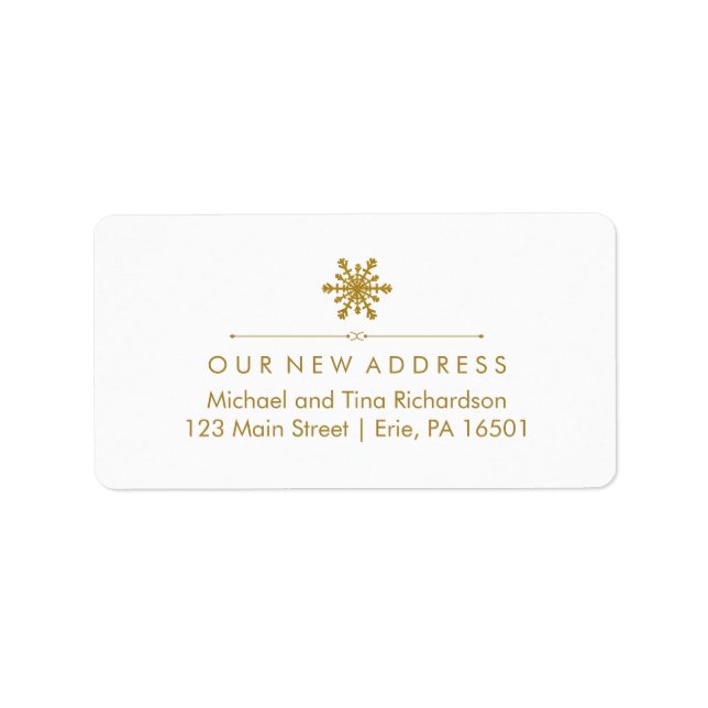 Weihnachts New Address Glam Gold Snowflake Adressaufkleber (Vorne)