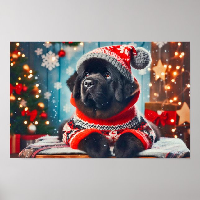 Weihnachts-Newfie-Welpe Poster (Vorne)