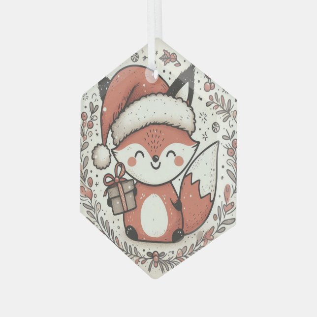 Weihnachts-Niedlich-Fox Ornament Aus Glas (Vorderseite Links)