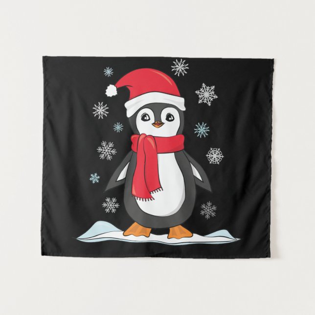 Weihnachts-Niedlich-Pinguin Wandteppich (Vorderseite (Horizontal))
