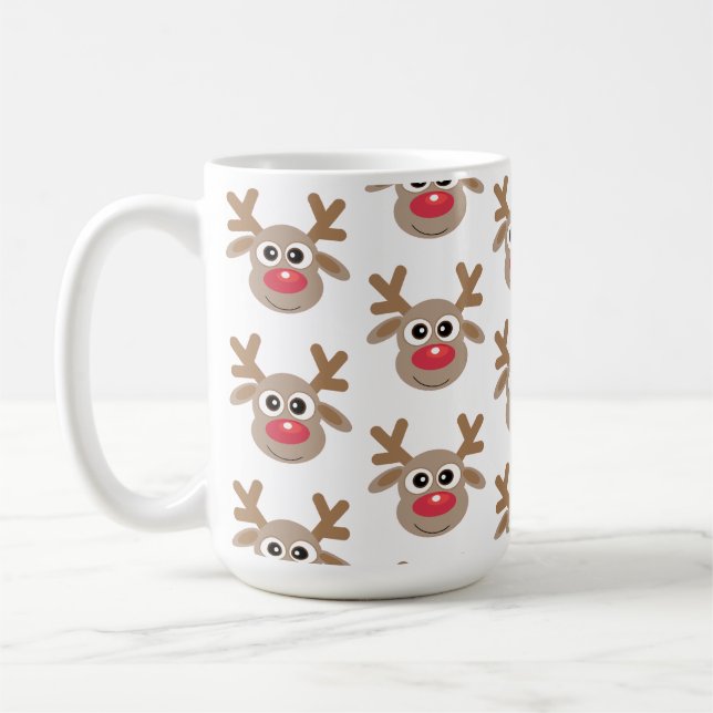 Weihnachts Niedlich Reindeer Cartoon Pattern White Kaffeetasse (Links)