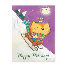 Weihnachts-Niedliche Cat's Sled Postkarten