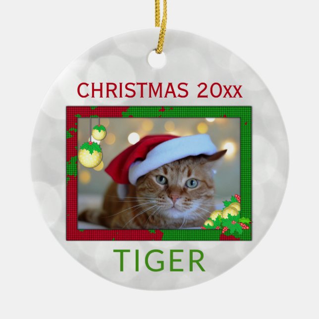 Weihnachts-Niedliche Hauskatze Foto Keramik Ornament (Vorne)