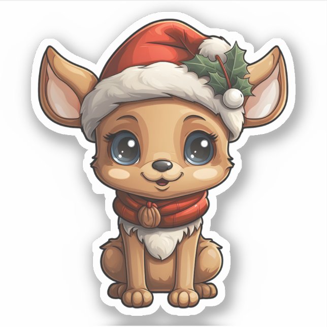 Weihnachts-Niedliche Rentiertruhe Weihnachtsmannmü Aufkleber (Vorderseite)