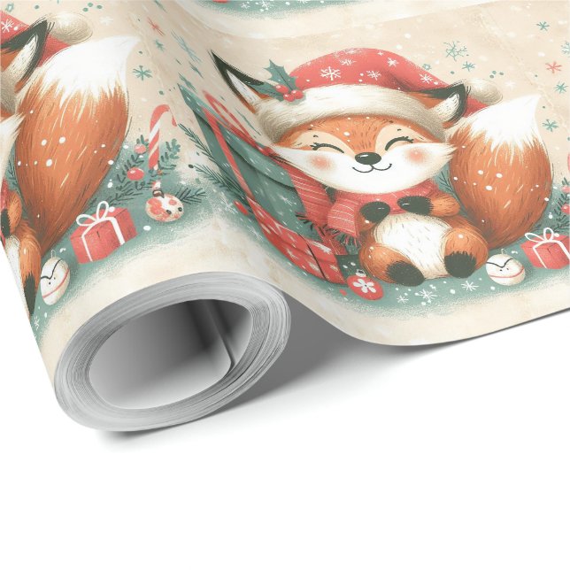 Weihnachts Niedliche Santa Fox-Geschenkboxen Geschenkpapier (Rolleneckpunkt)