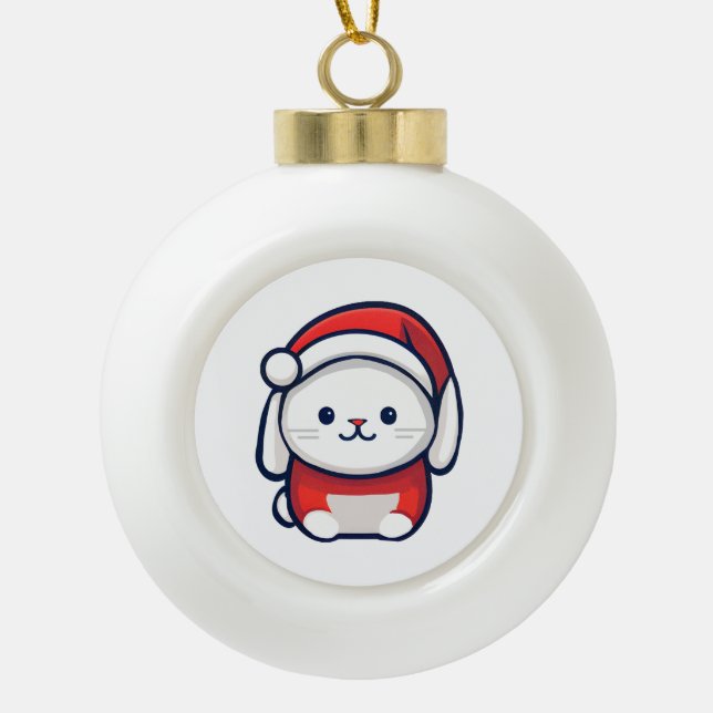 Weihnachts-Niedliche Sonne in Weihnachtsmannmütze Keramik Kugel-Ornament (Vorderseite)