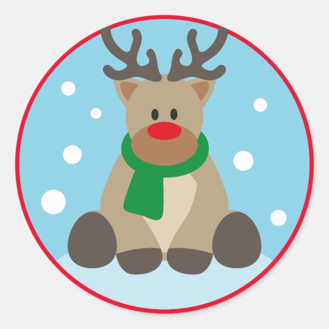 Weihnachts-Niedlicher Cartoon Rudolph Reindeer Runder Aufkleber (Vorderseite)