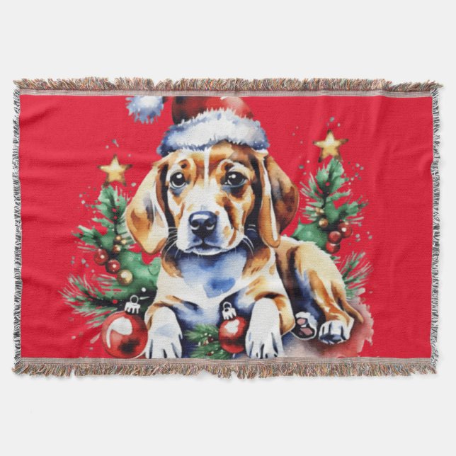 Weihnachts-niedlicher Welpe Decke (Vorderseite)