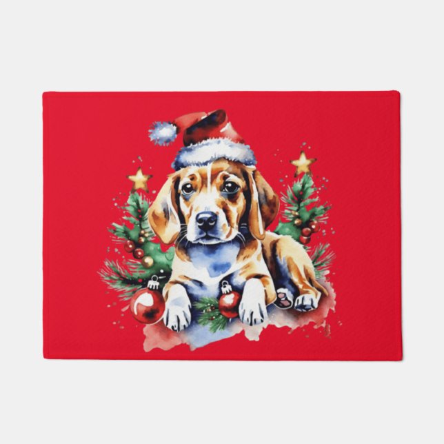 Weihnachts-niedlicher Welpe Fußmatte (Vorderseite)