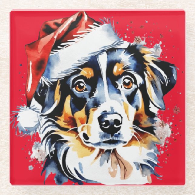 Weihnachts-niedlicher Welpe Glasuntersetzer (Vorderseite)