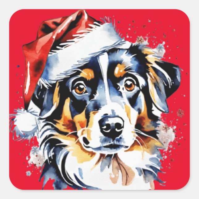 Weihnachts-niedlicher Welpe Quadratischer Aufkleber (Vorderseite)