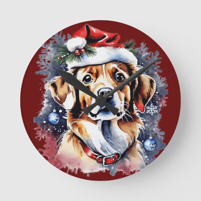 Weihnachts-niedlicher Welpe Runde Wanduhr (Vorderseite)