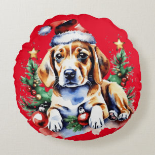 Weihnachts-niedlicher Welpe Rundes Kissen