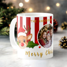 Weihnachts-Niedliches Foto Santa Reindeer & Holly