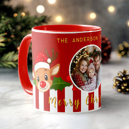Weihnachts-Niedliches Foto Santa Reindeer & Holly Tasse
