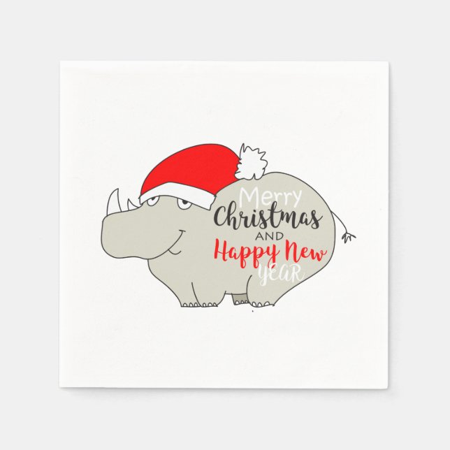 Weihnachts-niedliches Rhino mit Weihnachtsmannmütz Serviette (Vorderseite)