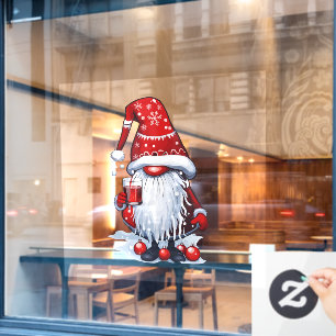 Weihnachts-Nisse-Gnom Gonk mit Glühwein Fensteraufkleber