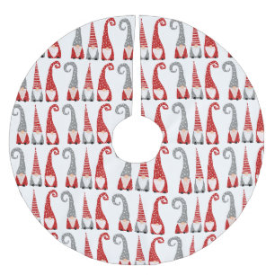 Weihnachts-Nordische-Gnome Rot Weiß Grau Muster Polyester Weihnachtsbaumdecke