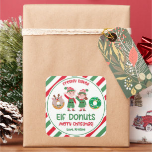 Weihnachts-Nordpol Elf Donuts Geschenk Quadratischer Aufkleber