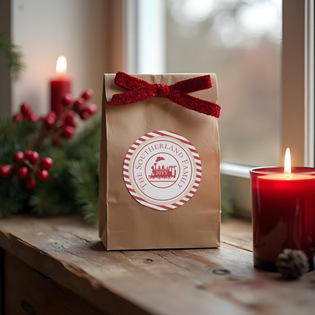 Weihnachts-Nordpol-Express-Bahn Personalisiert Runder Aufkleber (Christmas North Pole Express Train Personalized Classic Round Sticker)