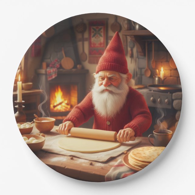 Weihnachts Norwegischer Nisse macht Lefse, Teller (Vorderseite)