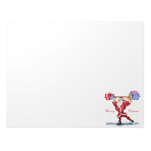 Weihnachts Notepad Bodybuilder Santa mit Geschenks Notizblock (Vorderseite)