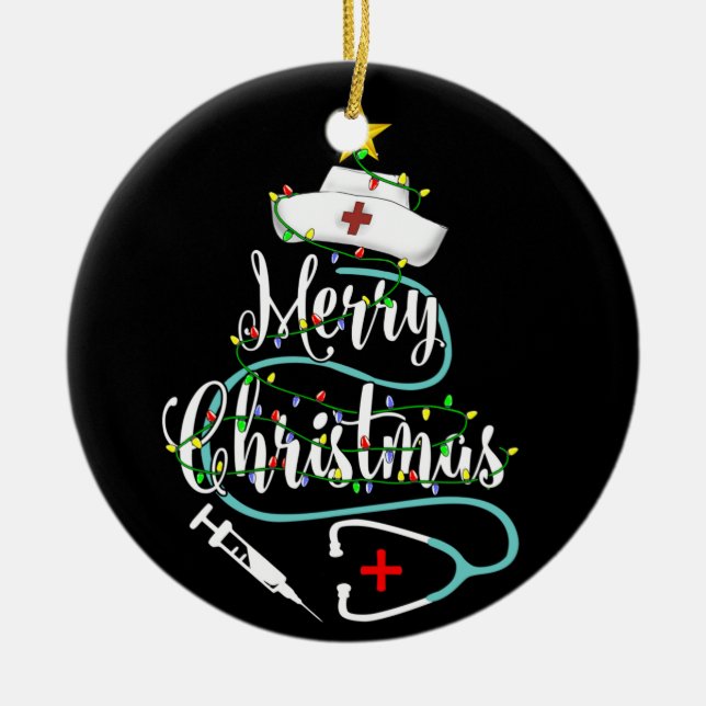 Weihnachts-Nurse Stethoscope Weihnachtsbaum Light Keramik Ornament (Vorne)