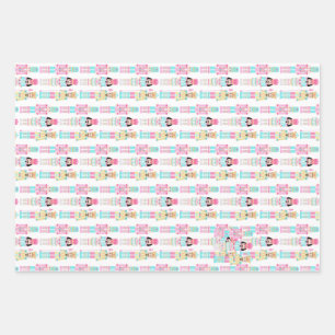 Weihnachts-Nussknacker-Pastell-Personalisierter Na Geschenkpapier Set