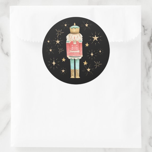 Weihnachts-Nutcracker-Gold-Stars Runder Aufkleber (Tasche)