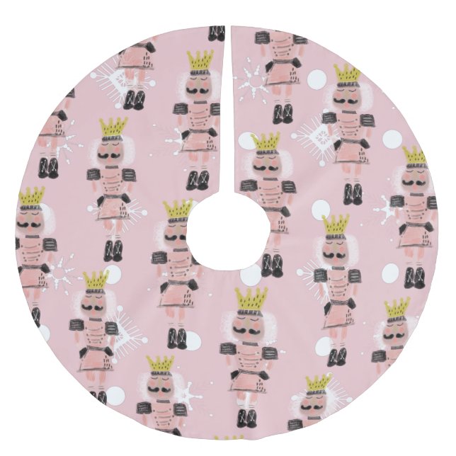 Weihnachts-Nutcracker Hand gezeichnet Rosa Soldat Polyester Weihnachtsbaumdecke (Vorderseite)