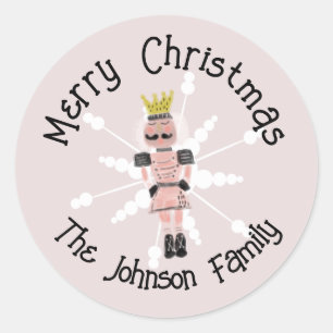 Weihnachts-Nutcracker Handgezeichnet Pink Soldier  Runder Aufkleber