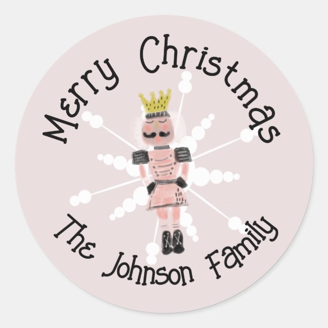 Weihnachts-Nutcracker Handgezeichnet Pink Soldier  Runder Aufkleber (Vorderseite)